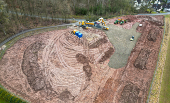 Drohnenbild vom Bau am Bausenberg, es entsteht ein Trinkwasserhochbehälter